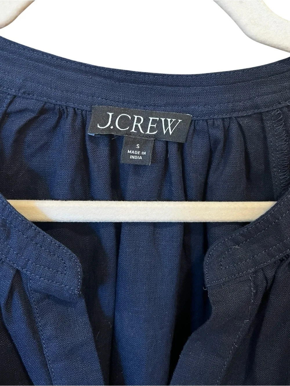 J. Crew Linen Cabana Tie Waist Mini Dress Navy Blue Size Small Beach Preppy